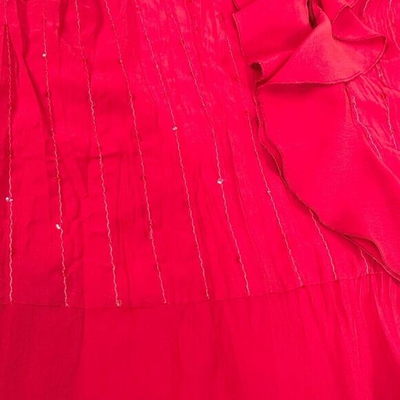 Notations Blouse Womens 2X Red Polyester Long Bell Sleeve V-Neck Ruffled Sequins - Picture 9 of 10